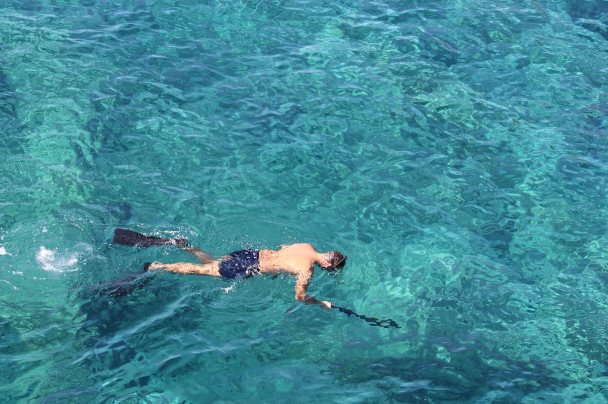 Snorkeler in Seychelles sea