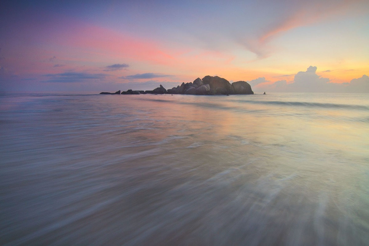 Seychelles alabaster island at sunrise